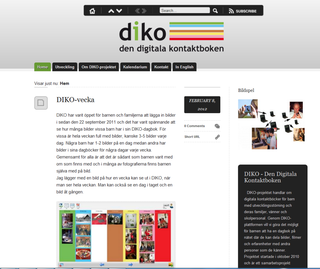 Hemsidan för DIKO i februari 2012